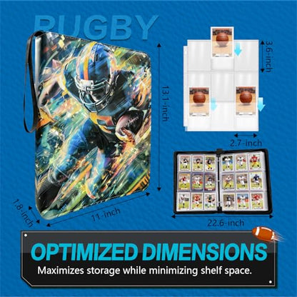 Football Card Binder with Sleeves, 9-Pocket Portable Card Protectors Album Holder Book with Zipper, Fits 900 Cards with 50 Removable Sleeves, Football Cards Display Storage Carrying Case - color: Football-02