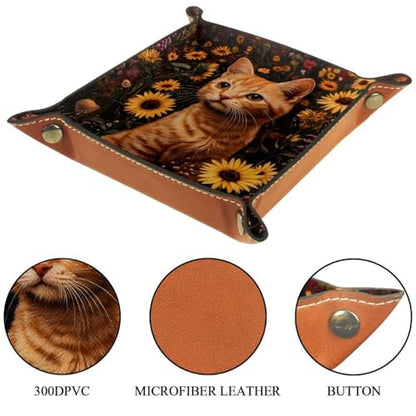 Dice Trays Sunflowers Cat Holder Storage Box for Dice Games Like RPG DND, Leather Dice Holder Portable Folding Rolling Dice Tray, 16x16cm - color: Multi 3