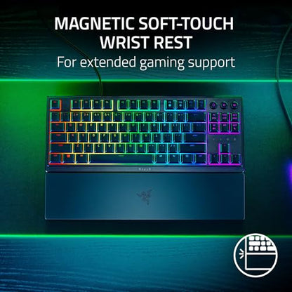 Razer Ornata V3 TKL Gaming Keyboard, Low-Profile Keys, Black | Mecha-Membrane Switches, UV-Coated Keycaps, Backlit Media Keys, 8-Zone RGB Lighting, Spill-Resistant, Magnetic Wrist Rest - color: Classic Black, size: V3 TKL