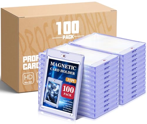 Kitoyz 100 ct Magnetic Card Holder for Trading Cards, 35PT Baseball Card Case Magnet Toploaders Sports Card Protectors with UV Protection Fit for TCG, Game Cards, Football Cards - size: 100P