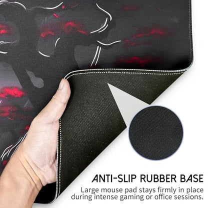 FreeNook Large Gaming Mouse Pad, Anime Black Mousepad with with Non-Slip Base, Expanded Cool Desk Mat, Mountain Moon Scenery XL Keyboard Mat Suitable for Home Office,31.5 X 11.8 Inch - color: Trees Mountains, size: 31.5L x 11.8W inches