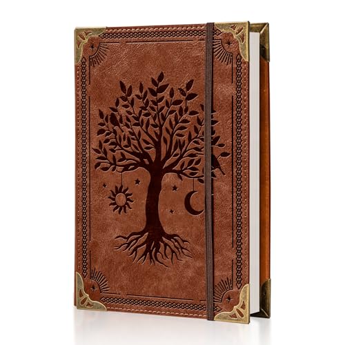 Ovesmusl PU Leather A5 Binder 6 Ring Refillable Journal 100 GSM 240 Pages Refill Paper Include A5 Planner Binder Loose Leaf Binder Notebook 5.7”x8.3”, Brown Tree - color: Brown Tree
