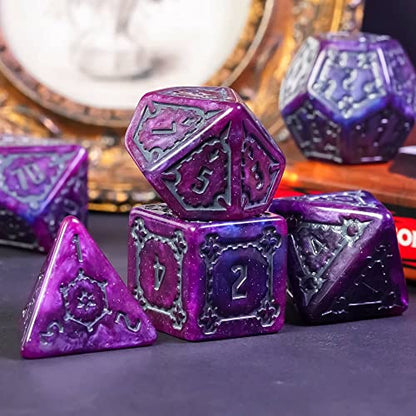 cusdie 7 Pcs 25mm Giant DND Dice with Dragon Eye Dice Bag, Polyhedral Dice Set, D&D Dice for Pathfinder RPG(Purple/Blue) - color: Purple/Blue