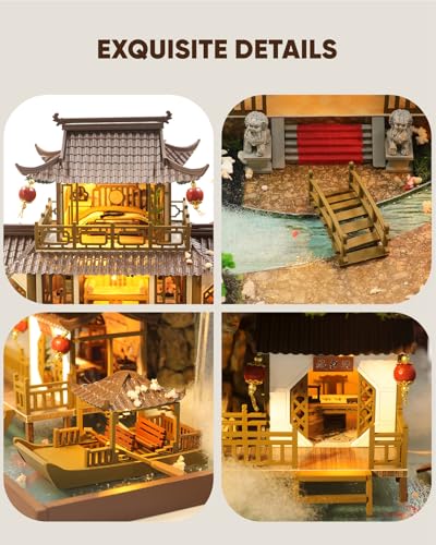 DIY Miniature House Kit Dollhouse Kit for Adults Chinese Wonderland | Mini House Kit with LED, Model Building Diorama Kits, Ideal Gifts for Birthday Christmas