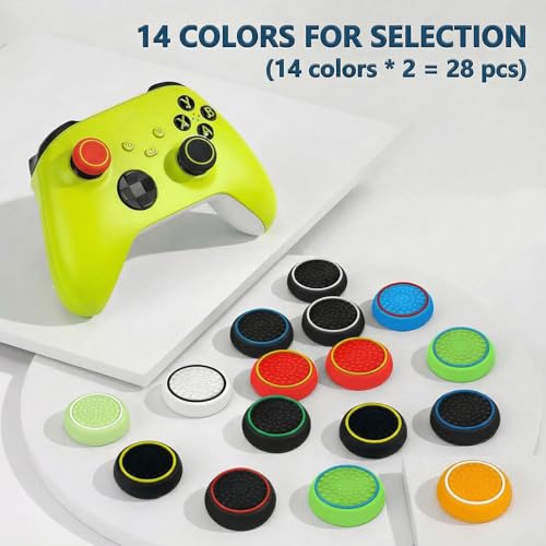 28 PCS Optimized Silicone Thumb Grips & Joystick Caps for PS4/PS5/Xbox Controllers Accessories | 14 Colors, Anti-Slip, Anti-Scratch & Enhanced Gaming Grip Protectors