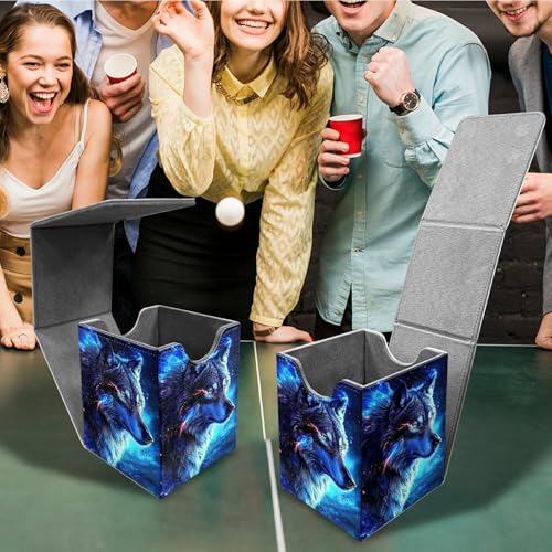 Blue Wolf Deck Box - MTG Commander Case for 100+ Sleeved Trading Cards, PU Leather Magnetic Storage Box for TCG CCG Magic Cards - color: Card Deck Box-579