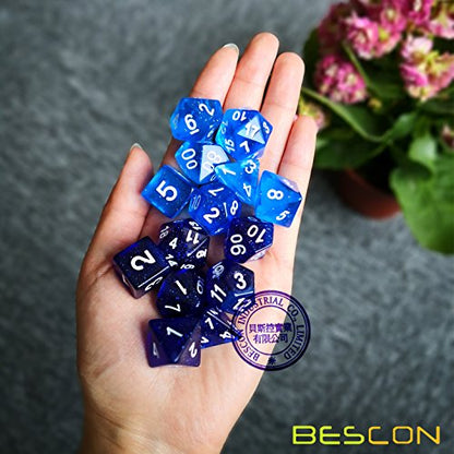 Bescon Super Glow in the Dark Nebula Glitter Polyhedral Dice Set Northern Light, Luminous RPG Dice Set,Glowing Novelty DND Game Dice Set, Novelty DND Game Dice d4 d6 d8 d10 d12 d20 d% in Brick Box - color: Northern Light