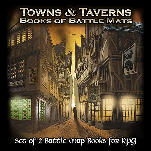 Towns and Taverns Books of Battle Mats by Loke | Modular Fantasy RPG Map Book Set with Lay-Flat Wipe-Clean Pages | Dual Slipcase for DND Pathfinder and Tabletop RPGs | Reusable Surfaces