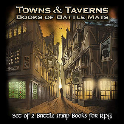 Towns and Taverns Books of Battle Mats by Loke | Modular Fantasy RPG Map Book Set with Lay-Flat Wipe-Clean Pages | Dual Slipcase for DND Pathfinder and Tabletop RPGs | Reusable Surfaces