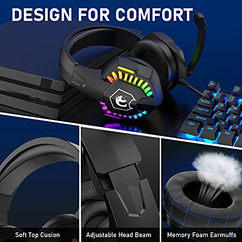 ZIYOU LANG CY907 Wired Gaming Headset with Rainbow RGB Backlight-Black | Retractable,Noise Isolating Microphone,Stereo Sound,Deep Bass,Memory Foam Earmuff,Over Ear Headphone for PS4 PC Win Mac Music - color: Black