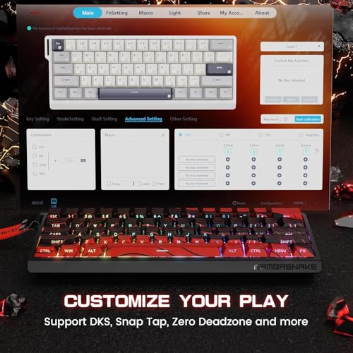 ATTACK SHARK MAMBASNAKE X60 HE Wireless 8K Mechanical RT Keyboard-Black Red | Tri Mode-2.4Ghz/BT/Wired,Hall Effect Magnetic Switch,RGB Backlight,0.01mm Accuracy,4000 mAh battery,Web Driver for PC Win Mac - color: Black Red, size: Keyboard
