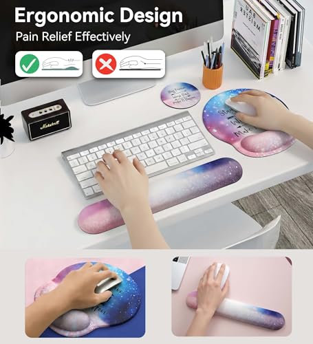 Mouse Pad with Keyboard Wrist Rest,Ergonomic Mouse Pad Wrist Support PU Base with Coaster,Mousepad with Nonslip Base for Computer Laptop Keyboard Home&Office - color: C-Glitter Pink Blue