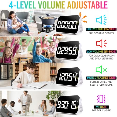 Kitchen Timer for Cooking, Rechargeable Digital Magnetic Timer with Large LED Display, Loud Alarm, Sound Countdown, 4 Volume Levels and 3 Brightness for Classroom, Study (White) - color: White