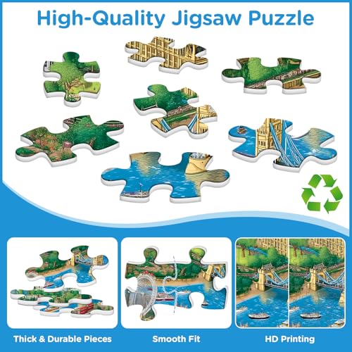 Jigsaw Puzzle 500 Piece for Adults,Unique Colorful London City View Puzzles | Charming England Puzzles Letter on Back,Nterlock Perfectly Frameable,Fun Challenging Perfect Birthday Party Gifts, 20.5x15 In - style: England town