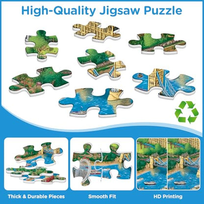 Jigsaw Puzzle 500 Piece for Adults,Unique Colorful London City View Puzzles | Charming England Puzzles Letter on Back,Nterlock Perfectly Frameable,Fun Challenging Perfect Birthday Party Gifts, 20.5x15 In - style: England town