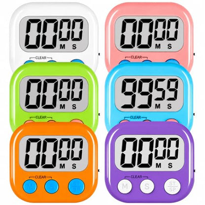 ZILLEEN Classroom Timers for Kids Classroom Magnetic Digital Kitchen Timers for Cooking Teachers Gym Game 6 Pcs - color: White & Black & Pink & Green & Orange & Purple