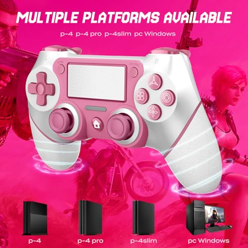 Ubsvaky Wireless Controller Compatible with PS4/Pro/Slim, Black ps4 controller with Dual Vibration, 1000mAh Battery, 6-Axis Motion Sensor (Pink1) - color: Pink1