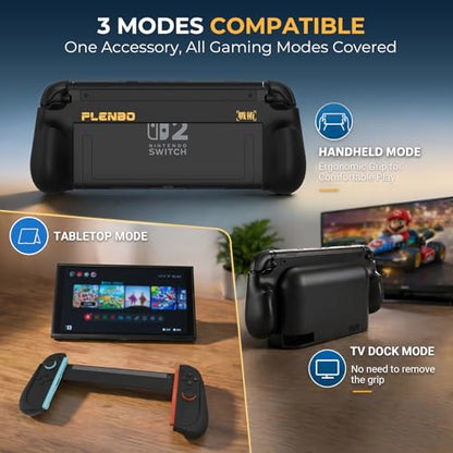Plenbo - FoldeX Grip Case with Detachable Flip Cover for Nintendo Switch 2, Dockable Ergonomic Handheld Protective Shell, 3-Mode Compatible Joy-Con 2 Controller Grip- Black - color: Black
