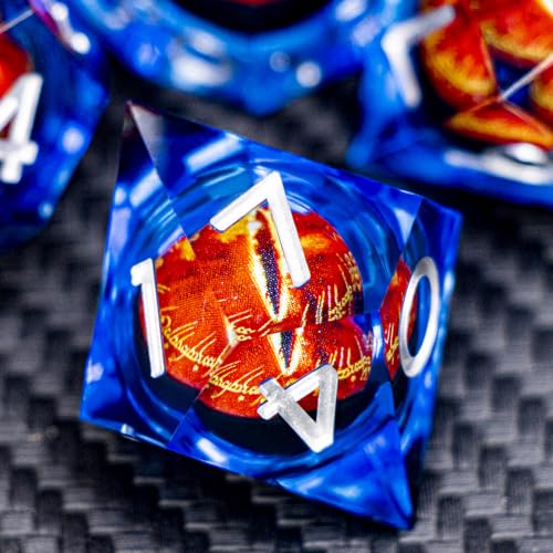 ARUOHHA DND Resin Dice Gazes Eye Dice Silver Blue Liquid Core Flaming RPG Sharp Edged Dice Set with Gift Box, Polyhedral D and D Dice Set Compatible with Dungeons Dragons Role Playing Game D20 D6 - color: Sl01-blue Silver
