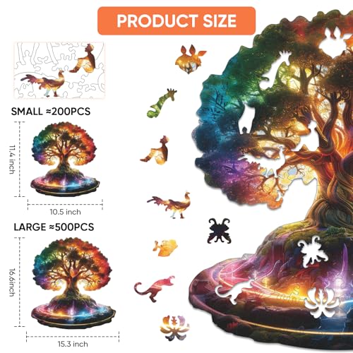 MEATRN Tree of Life 500 Pieces Wooden Puzzles - Plants Wood Jigsaw Puzzle for Adults, Symbol of Growth & Eternity, Collectible Spiritual Gift & Educational Puzzle, 15.3x16.6 in - color: Tree of Life, size: Large
