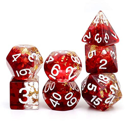 Haxtec DND Dice Set 7PCS Polyhedral D&D Dice for Roleplaying Games, Red Clear Gold Foil Resin Dice with Velvet Pouch for Dungeons and Dragons, Great DND Gift for Gamers & DM Masters - color: Red Clear