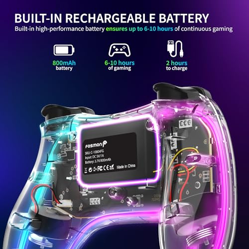 Fosmon Wireless Bluetooth Gaming Controller For Nintendo Switch 2 1 LITE | Compatible with Switch 2 1 OLED Lite, Android, iOS, PC, Steam, and Apple Mfi, 14 Color RGB Light, 4 Vibration Levels, Turbo - color: RGB