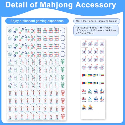 Nautical American Mahjong Set of 160 Acrylic Mahjong Tiles 1.2 Inch Complete Set Summer Coastal Style Mah Jong Game for Adult Party Travel Mah Jong Lovers Gift - style: Nautical