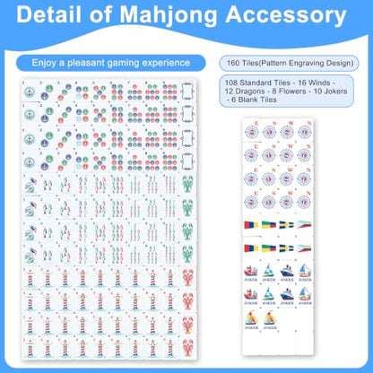 Nautical American Mahjong Set of 160 Acrylic Mahjong Tiles 1.2 Inch Complete Set Summer Coastal Style Mah Jong Game for Adult Party Travel Mah Jong Lovers Gift - style: Nautical