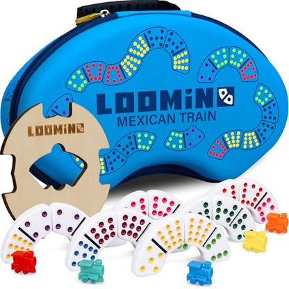 Queensell Mexican Train Dominoes Set – Board Games for Kids and Adults - Dominos Set for Adults - Loomino - size: Loomino Double 12