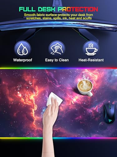 TopMade Wireless Charging Mouse Pad, RGB Gaming Mousepad Home Office Desk Pad, 31.5” x 15.8” Large Desk Mat, Waterproof Keyboard Pad, Red Nebula (Includes 20W PD Power Adapter & 6.56ft Woven Cable) - color: Upgraded Rgb - Red Nebula With Adapter