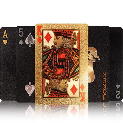 Merytes 2 Deck of Waterproof Poker Cards and Playing Cards with Flexible Plastic PVC Classic Trick Cards - color: Black Gold