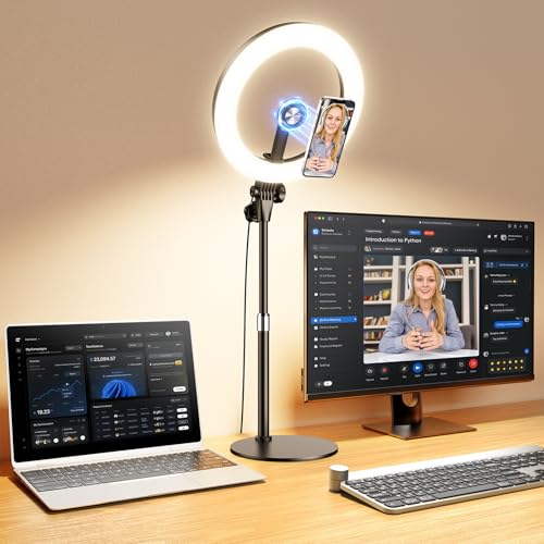 Upgrade 10.5" Ring Light for Desk with Magnetic Phone Holder, 30 Light Modes, Adjustable Zoom Lighting for Computer, Desk Light for Video Calls, Circle Light for Video Recording, Conference, Streaming