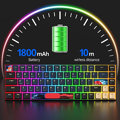 surmen GT68 65% Wireless Mechanical Gaming Keyboard 60 Percent RGB Hot-Swappable 68-Key Compact Keyboard Bluetooth5.0/2.4G/USB with Yellow Switch (Yellow Switch, Blue Samurai 68) - color: Blue samurai 68-Yellow Switch