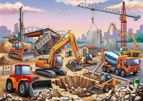 100 Piece Puzzles for Kids Ages 4-6 6-8 8-10, 100 Piece Construction Site Learning Educational Jigsaw Puzzles, Vehicle Kids Puzzles Ages 5-8 Gifts for Girls Boys - Every Piece is Unique - color: Construction Site