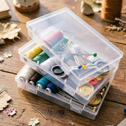 6 Pieces Rectangular Empty Mini Clear Plastic Organizer Box | 155 x 92 x 30 mm, Hinged Lids, For Small Items, Craft Projects - size: 155 x 92 x 30 mm