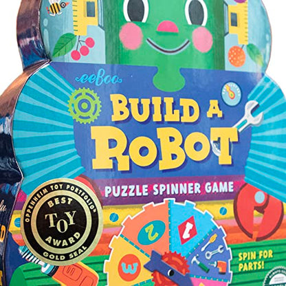 eeBoo Build a Robot Spinner Game, Matching Game, Ages 3+, 2-4 Players | Introduces early number recognition & imaginative play. Includes spinner & robot building pieces. 15-30 min game - style: Build a Robot