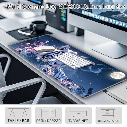 Large Gaming Mouse Pad Set with Wrist Support – 31.5" x 11.8" 4-in-1 XXL Mousepad with Keyboard Wrist Rest, Mouse Wrist Rest & Coaster – Ergonomic Desk Mat for Office, Home – White Tiger Flower - color: White Tiger Flower