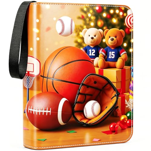 900 Pockets Trading Sports Card Binder with Sleeves, Zipper Card Binder for Baseball Football Soccer Basketball Cards, 50 Removable Pages, 3 Ring Leather Card Folder, Gifts for Card Collector - color: Orange Blue