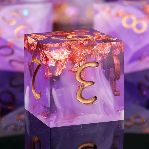 Haxtec DND Dice Set Sharp Edge Resin Dice Set with Dice Case, D and D Dice, Polyhedral D&D Dice Set Compatible with Dungeons and Dragons TTRPGs DND Gift - color: Purple White