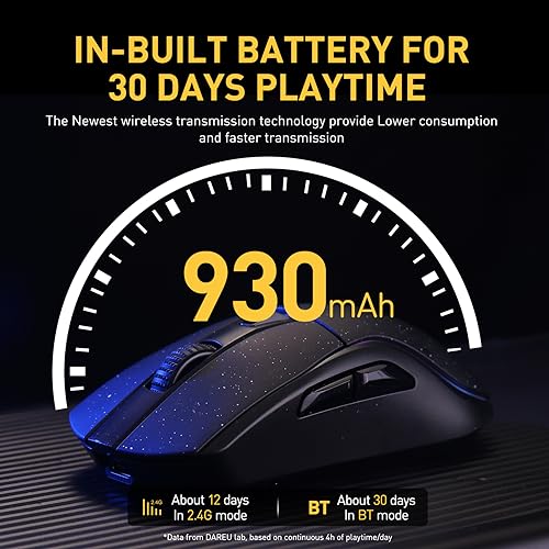 DAREU A950 Wireless Gaming Mouse with RGB Charging Dock,88g Lightweight Programmable Tri-Mode Wireless Mouse Gaming, Up to 12K DPI,1000Hz,120Hrs Playtime with RGB Backlit, Great for PC, Mac - color: Black