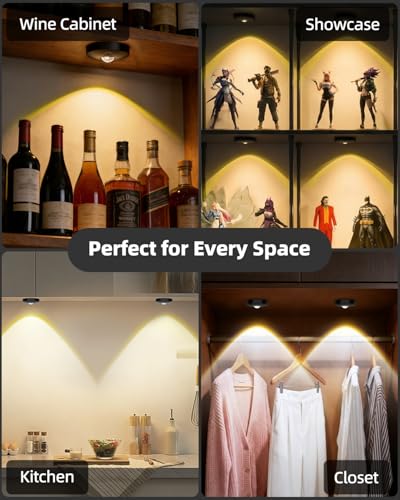 Rechargeable Puck Lights with Remote Control, 1500mAh Battery Operated Tap Lights, Dimmer & Timer Under Cabinet, Wireless LED Stick-On for Closet, Bedroom, Kitchen - Black 3Pcs - color: Black