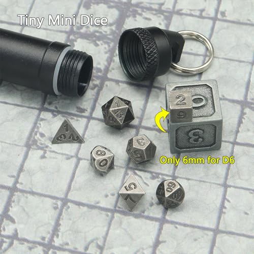 PJOY Mini Dice Set Portable Tiny Keychain DND Dice with D&D Dice Case 7PCS Antique Copper Small Metal Dice Set for Role Playing Dice Games Compatible with Dungeons and Dragons Gifts - color: Iron