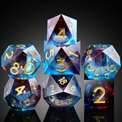 Gitter Liquid Resin Sharp Dungeons and Dragons Dice,DNDND 7PCS DND Dice with Gift Case for Tabletop Game (Liquid Blue and Red) - color: Liquid Blue and Red