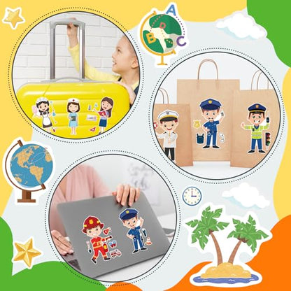 24 Sheets Make a Face Sticker, Educational Stickers for Kids, Make Your Own Occupation Post Stickers with 8 Designs of Firefighter Doctor Policeman Teacher Sticker, Birthday Gift Craft Party Favor - style: Educational Stickers