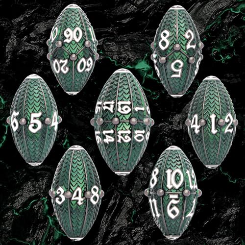 ARUOHHA DND Metal Dice Black Green Dragon Egg Dice with Rotating Dragon Egg Shell, Role Playing Game RPG Polyhedral D and D Dice Set D20 D12 D10 D8 D6 D4 - color: Black Green