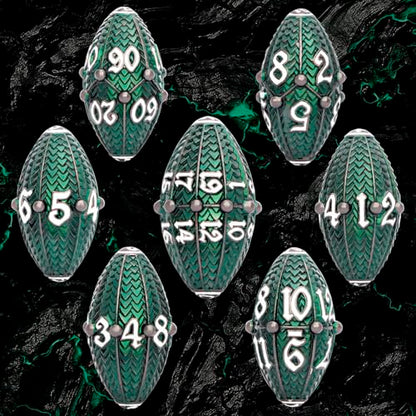 ARUOHHA DND Metal Dice Black Green Dragon Egg Dice with Rotating Dragon Egg Shell, Role Playing Game RPG Polyhedral D and D Dice Set D20 D12 D10 D8 D6 D4 - color: Black Green