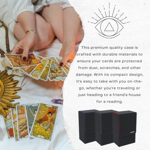 Black Tarot Card Holder with Blue Interior; Fold Top Tarot Card Box Case with Magnetic Lid Closure; Fits Standard Tarot Card Deck; Holder Measures Standard Size 5.39 x 3.38 x 2 In (Blue) - color: Blue