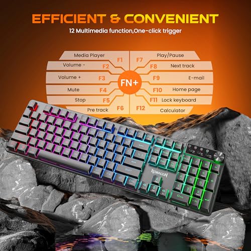 Redragon K521WL Wireless Gaming Keyboard with Knob, Tri-Mode BT/2.4G/USB-C RGB Mechanical Feeling Keyboard with Multimedia Keys, 4000mAh Battery, Anti-Ghosting, Compatible with PC - Upgrade - color: Jet Black