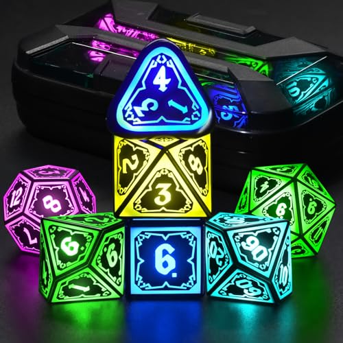 Light up LED DND Dice Set Rechargeable for Dungeons and Dragons Ttrpg, ABS | FONVGOGO D and D Glow in the Dark Dice with Charging Box for Board Game, Gift for DND Lover, Lightweight Polyhedral 7 Color - color: Astral Shard Black