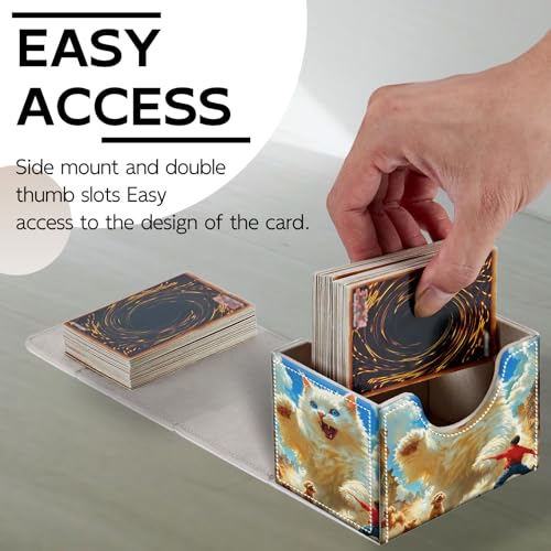 Trading Card Storage Box, Holds 100+ for MTG Cards, Premium PU Leather with Magnetic Closure, Giant White Cat And A Boy Durable Deck Box for Magic the Gathering, Trading Card Games - color: Giant White Cat And A Boy